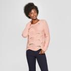 Women's Scalloped Hem Metallic Pullover Sweater - A New Day Pink