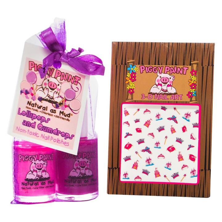 Piggy Paint Non-toxic Nail Polish With Princess Nail Art Set, Lollipops & Gumdrops