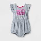 Baby Girls' Best Sister Flutter Sleeve Double Bow Back Jersey Romper - Cat & Jack Gray