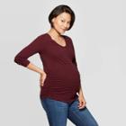 Maternity Striped Long Sleeve Scoop Neck Shirred T-shirt - Isabel Maternity By Ingrid & Isabel Navy/burgundy Xs, Women's, Blue