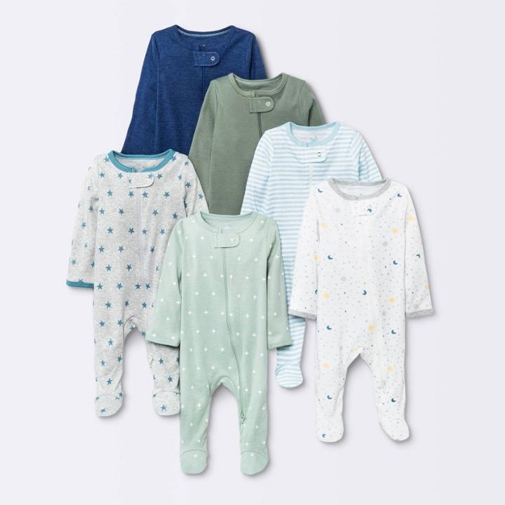 Baby Boys' 6pk Sleep N' Play - Cloud Island Gray Newborn