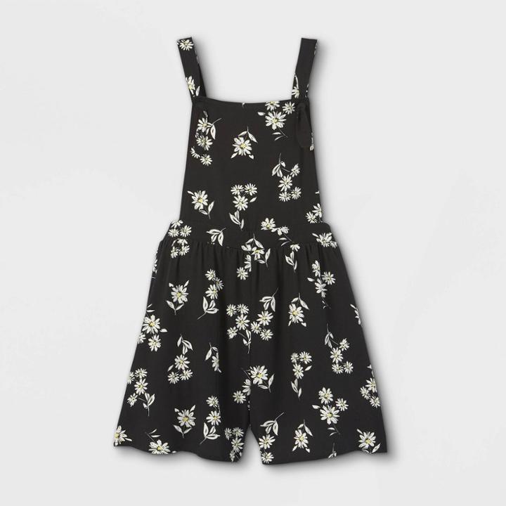 Girls' Floral Woven Shortalls - Art Class Black