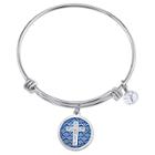 Distributed By Target Women's Stainless Steel Faith Cross Enamel Expandable Bracelet - Silver (8),