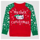 Hybrid Tees Girls' Meowy Ugly Christmas Long Sleeve Sweater - Red