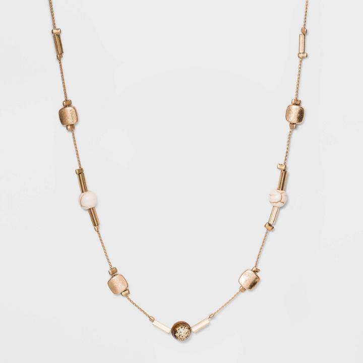 Mixed Semi-precious Beads Station Necklace - Universal Thread Brown