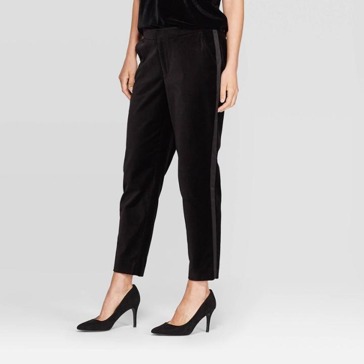 Women's Mid-rise Velvet Slim Ankle Pants - A New Day Black