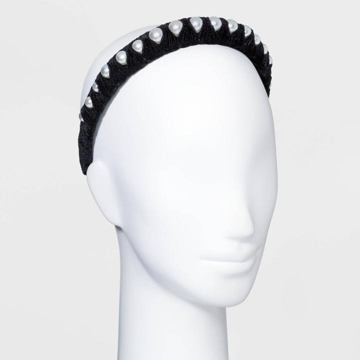 Velvet Wrapped Pearl Headband - A New Day Black