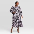 Women's Plus Size Floral Print Puff Long Sleeve Dress - Who What Wear Purple