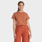 Women's Short Sleeve Slim Fit T-shirt - A New Day Brown