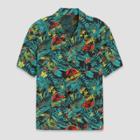 Jurassic Park Men's Jurassic Tropical Short Sleeve Graphic Button-down Shirt - Black/green
