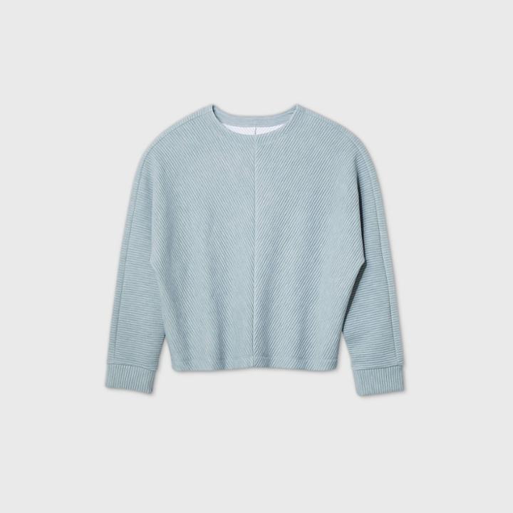 Women's Long Sleeve Ottoman Rib T-shirt - A New Day Blue