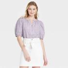 Women's Puff Elbow Sleeve Button-down Blouse - Universal Thread Purple