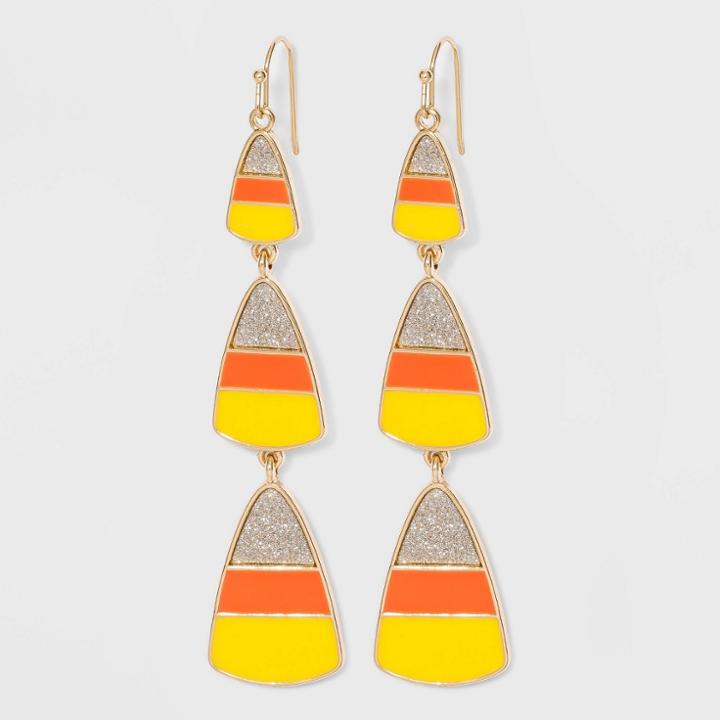 No Brand Halloween Candy Corn Drop Earrings - Orange