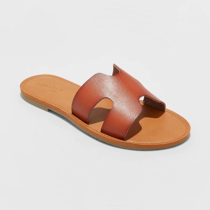 Women's Jenny Wide Width Faux Leather Slide Sandals - Universal Thread Brown 6w, Women's,