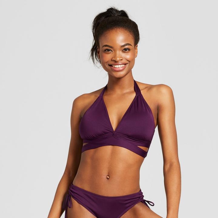 Women's Faux Wrap Halter Bikini Top - Mossimo Deep Plum Purple D/dd Cup