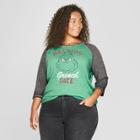 Women's Dr. Seuss Plus Size 3/4 Sleeve Resting Grinch Face Raglan Graphic T-shirt (juniors') Green