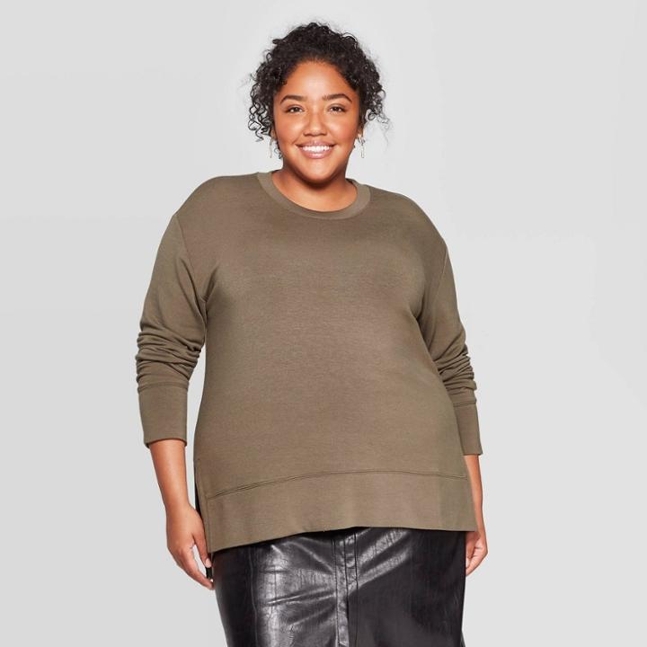 Women's Plus Size Long Sleeve Crewneck Sweatshirt - Ava & Viv Olive 4x, Size: