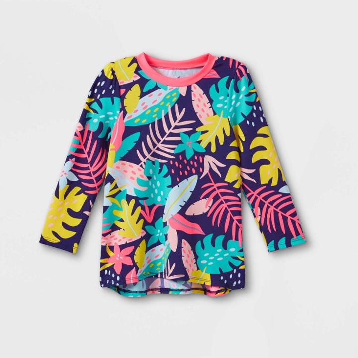 Toddler Girls' Tunic Leaf Print Rash Guard Swim Shirt - Cat & Jack Navy