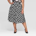 Women's Plus Size Polka Dot Mid-rise Midi Skirt - Who What Wear White/black