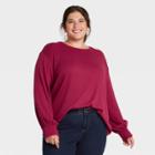 Women's Plus Size Smocked Cuff Sweatshirt - Ava & Viv Pink X