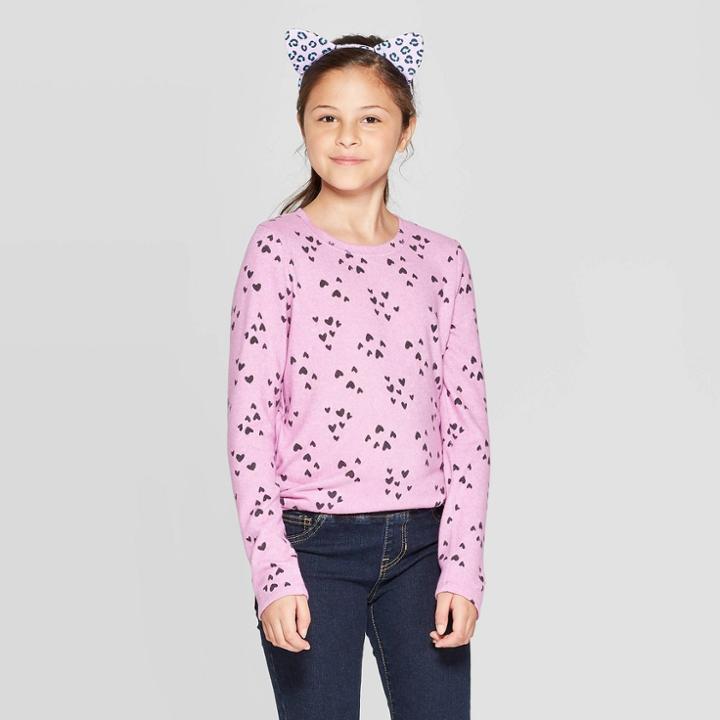 Girls' Cozy Long Sleeve Heart Print Top - Cat & Jack Purple