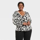 Women's Long Sleeve Sweetheart Neck Tie-front Jersey T-shirt - Ava & Viv Black