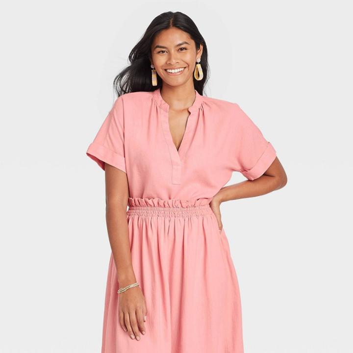 Women's Short Sleeve Top - A New Day Pink
