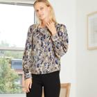 Women's Floral Print Long Sleeve Blouse - A New Day Gray