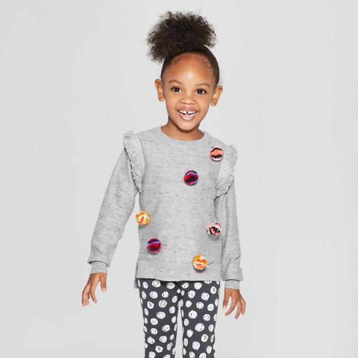 Toddler Girls' Pullover Sweater With Poms - Cat & Jack Heather Gray