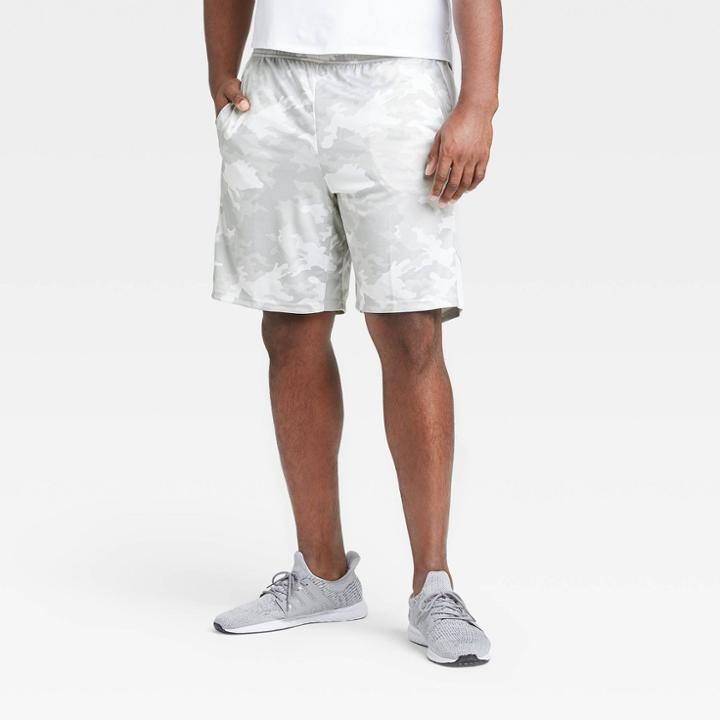 Men's Camo Print 9 Train Shorts - All In Motion Light Gray S, White Green