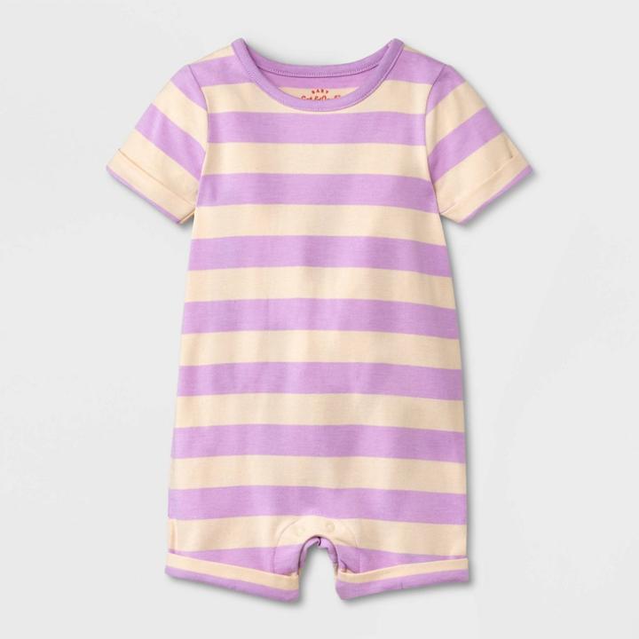 Baby Striped Short Sleeve Romper - Cat & Jack Purple Newborn