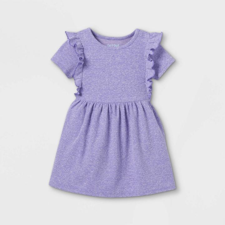 Toddler Girls' Rib Ruffle Short Sleeve Dress - Cat & Jack Purple