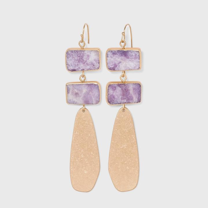 Semi-precious Laguna Lace Agate And Flat Metal Rectangle Drop Earrings - Universal Thread