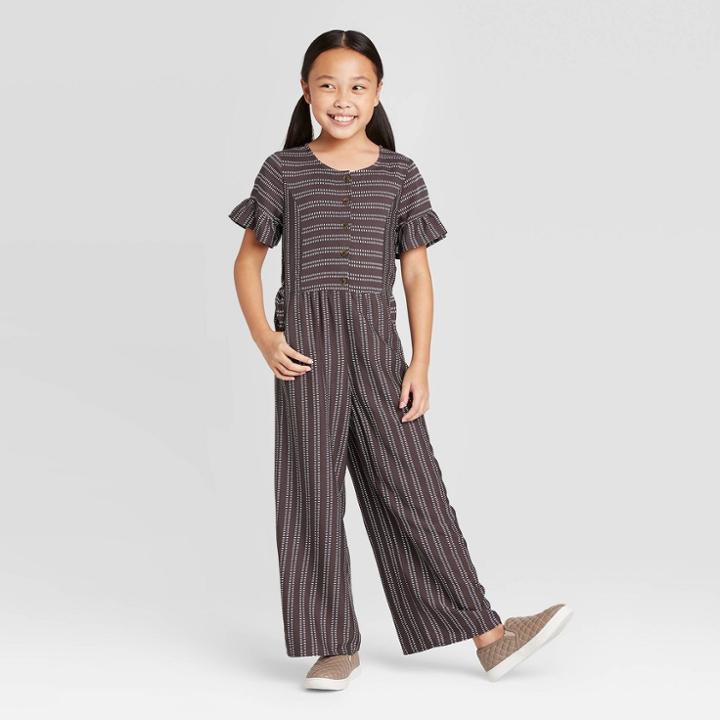 Girls' Stripe Jumpsuit - Cat & Jack Charcoal S, Girl's, Size: