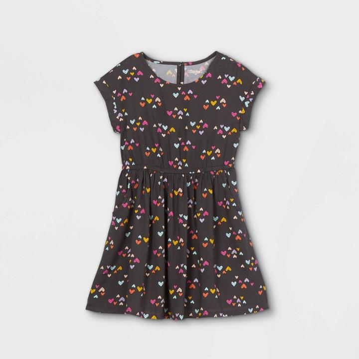 Girls' Printed Short Sleeve Woven Dress - Cat & Jack Dark Gray
