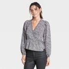 Women's Floral Print Balloon Long Sleeve Wrap Top - Universal Thread Blue