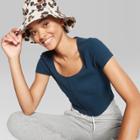Women's Button Front Waffle Little T-shirt - Wild Fable Navy