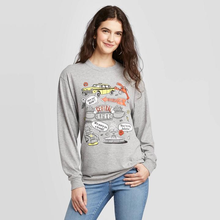 Women's Friends Cartoon Icons Long Sleeve T-shirt (juniors') - Gray