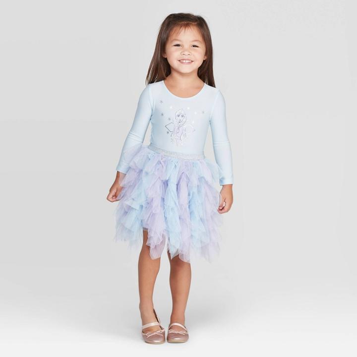 Toddler Girls' Disney Elsa Long Sleeve Tutu Dress -light Blue