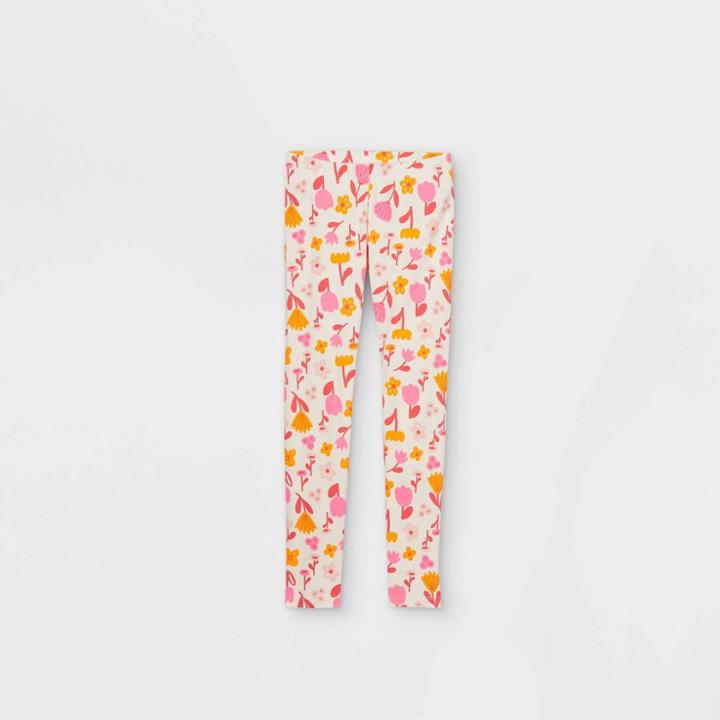 Girls' Floral Leggings - Cat & Jack Cream