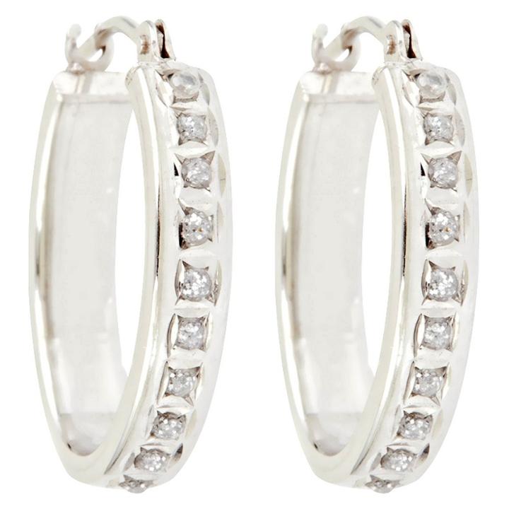 Distributed By Target Oval Sterling Silver Earrings With Diamond Accents - White, Women's,
