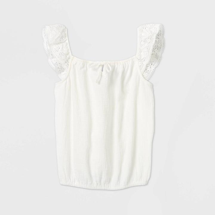 Girls' Crochet Tie Front Crop Top - Art Class White M, Girl's,