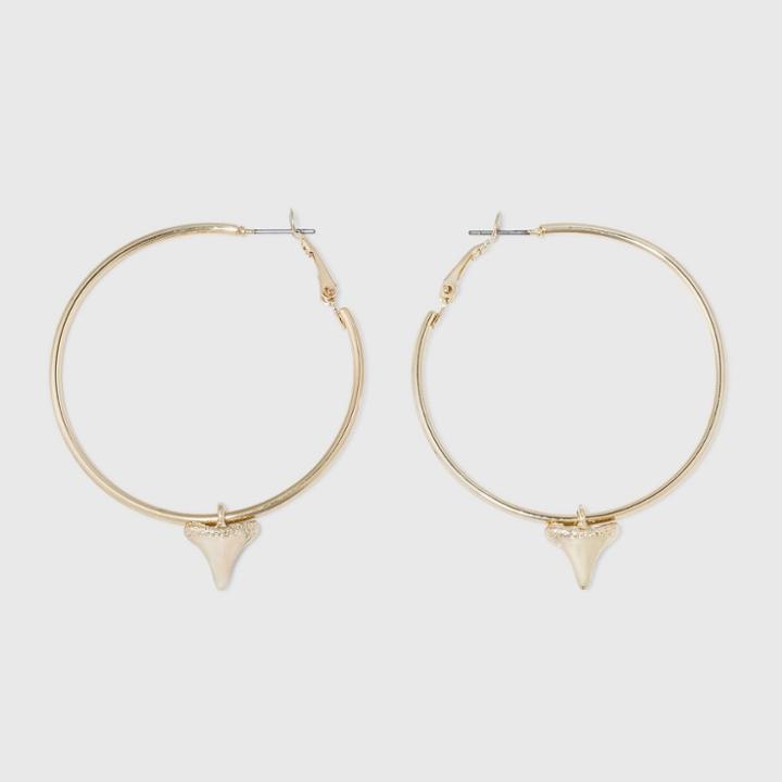 Faceted Casted Shark Tooth Charm Hoop Earrings - Wild Fable Gold, Women's