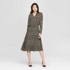 Women's Houndstooth Convertible Sleeve Midi Shirt Dress - Who What Wear Black/cream L, Black/cream Houndstooth