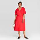 Women's Plus Size Short Sleeve V-neck Knit Wrap A-line Dress - Ava & Viv Red