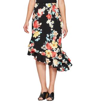 Women's Polka Dot Asymmetrical Ruffle Hem Skirt - Loramendi - Black M,