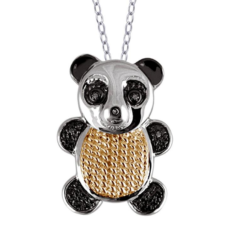 Target Women's Sterling Silver Accent Round-cut White Diamond Pave Set Bear Pendant - Yellow