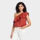 Women's One Shoulder Ruffle Top - A New Day Rust