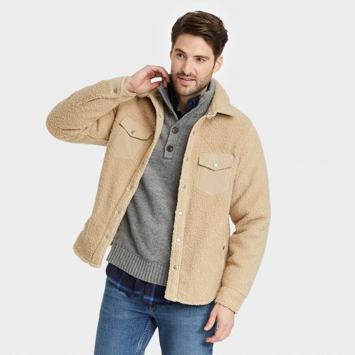 Men's Tall Sherpa Shirt Jacket - Goodfellow & Co Beige