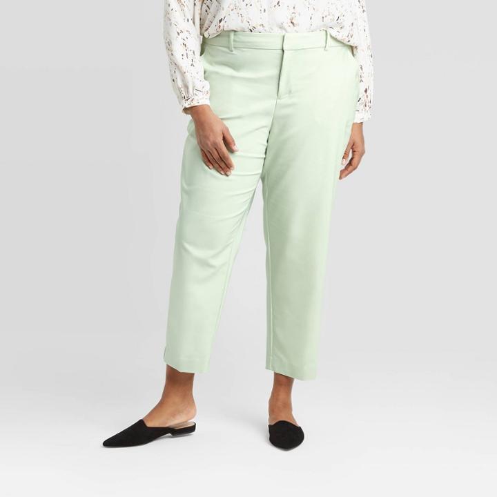 Women's Plus Size Slim Cropped Pants - A New Day Mint 14w, Women's, Green